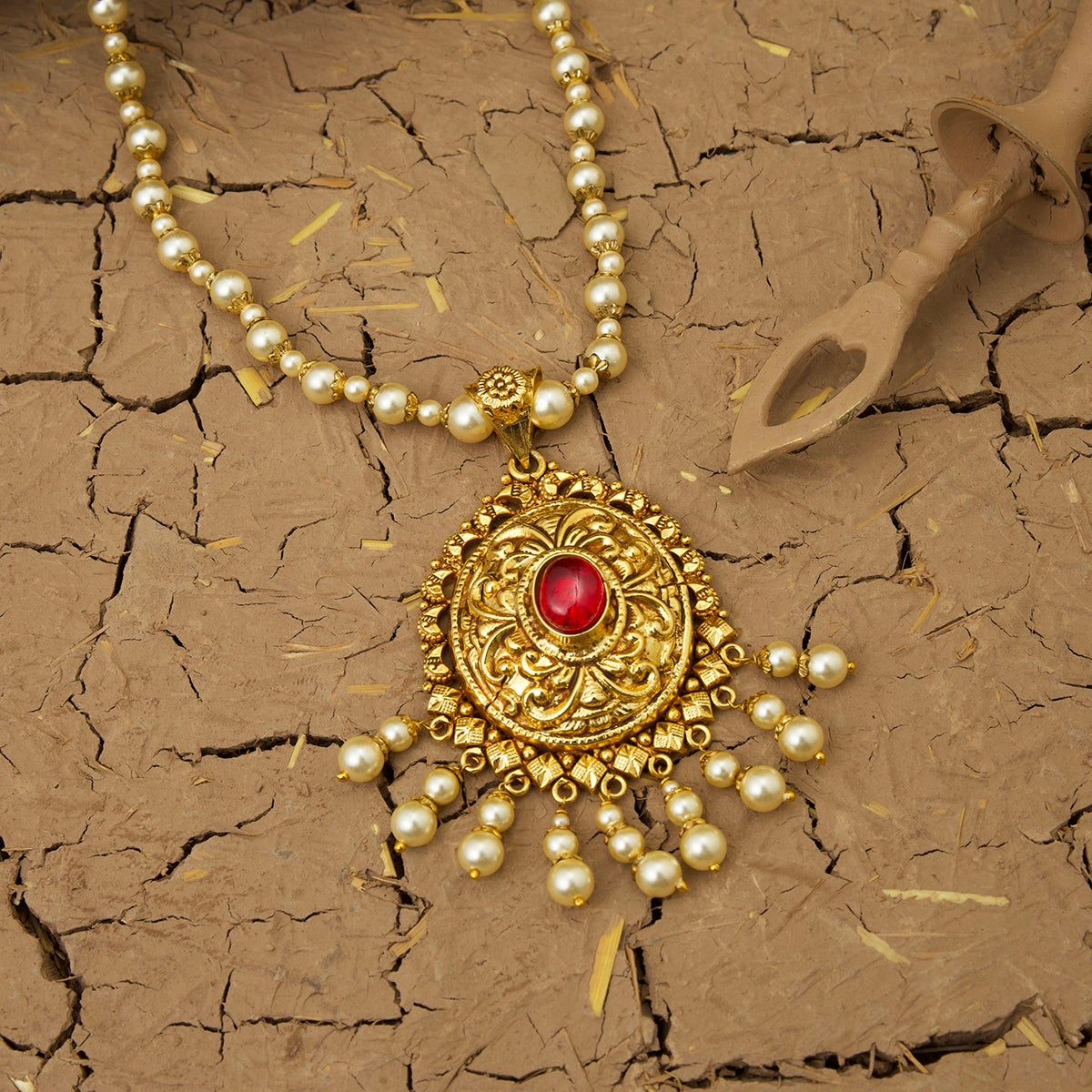 Iram Necklace Earrings Tikka Handcrafted Gold Plated