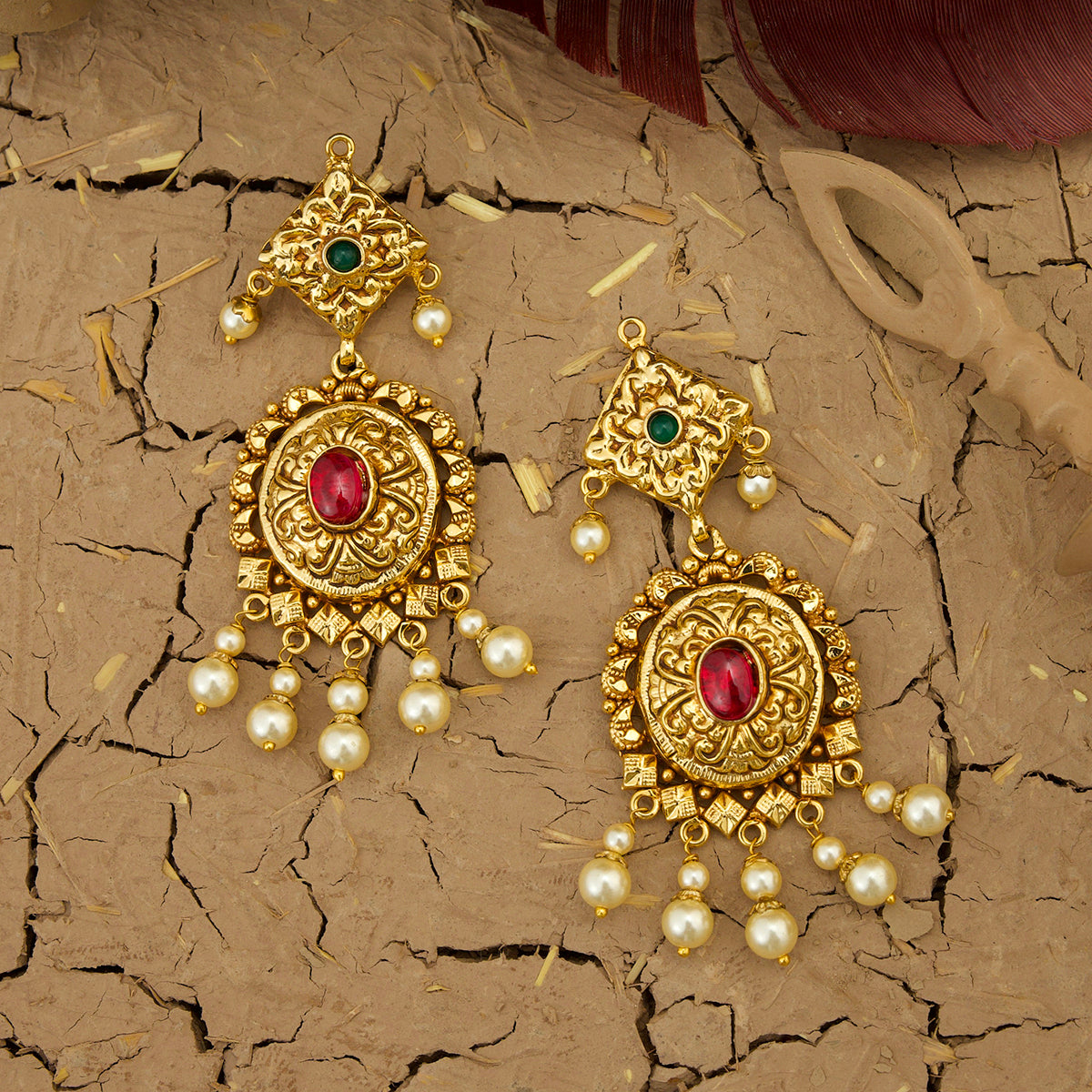 Iram Necklace Earrings Tikka Handcrafted Gold Plated