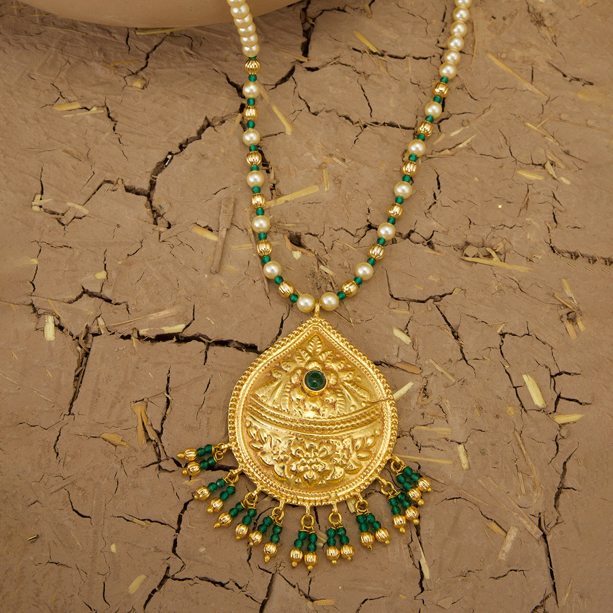 Hoorani Necklace Earrings Tikka Handcrafted Gold Plated