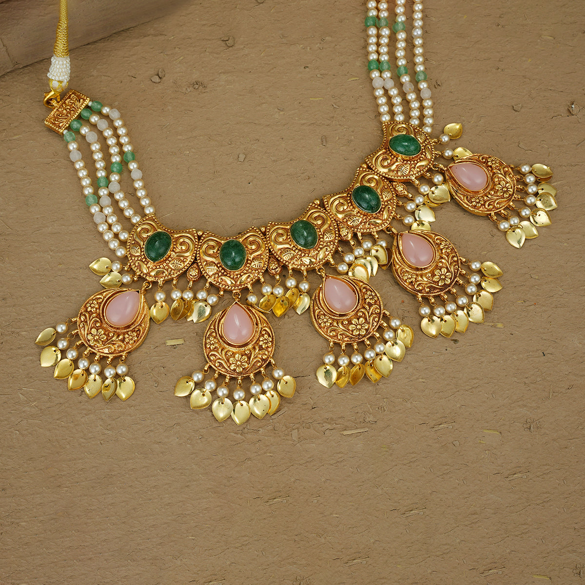 Anshi Necklace Earrings Tikka Handcrafted Gold Plated