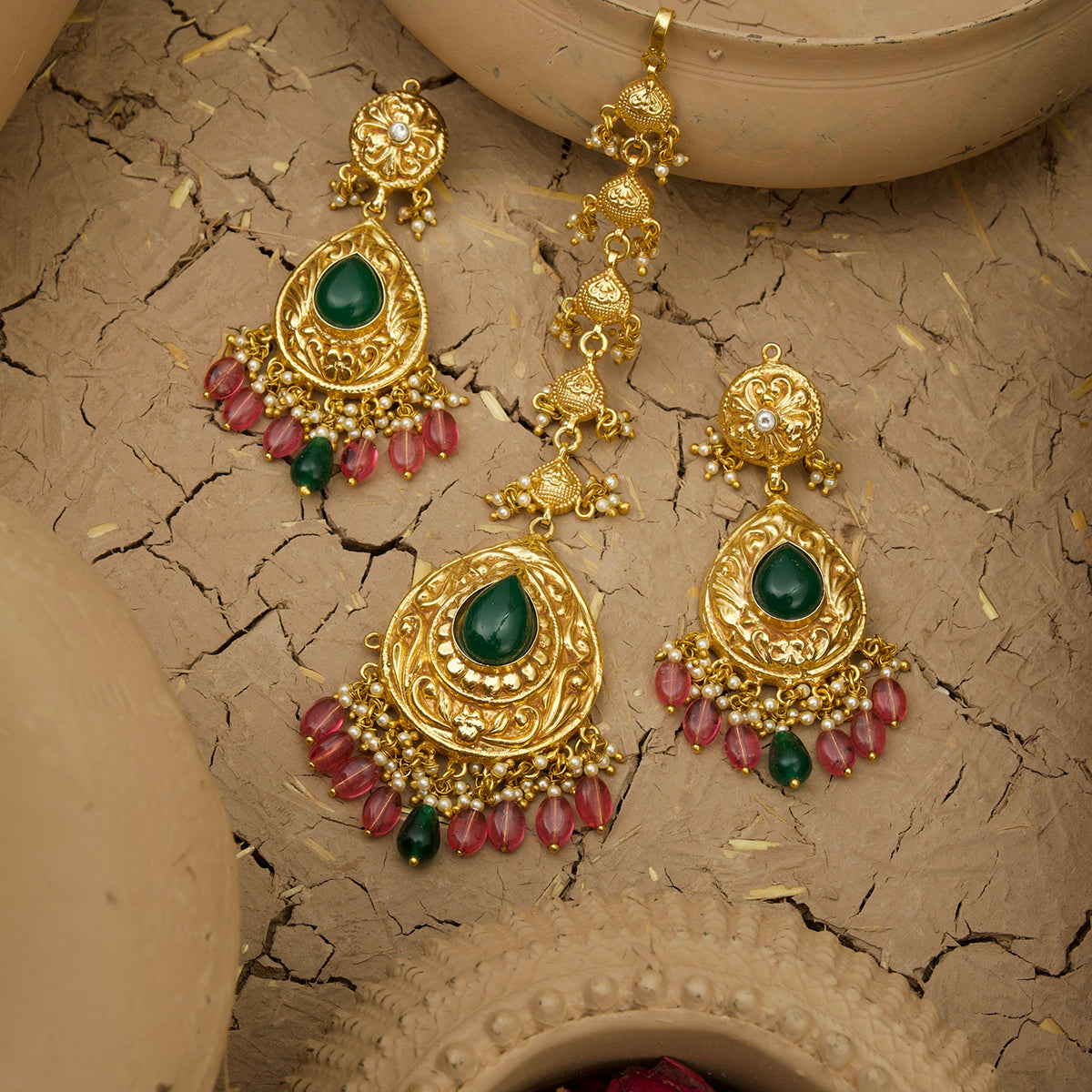 Joya Necklace Earrings Tikka Handcrafted Gold Plated
