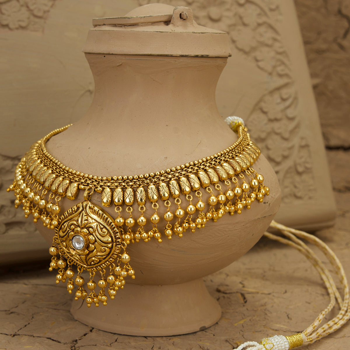 Eira Necklace Earrings Tikka Handcrafted Gold Plated