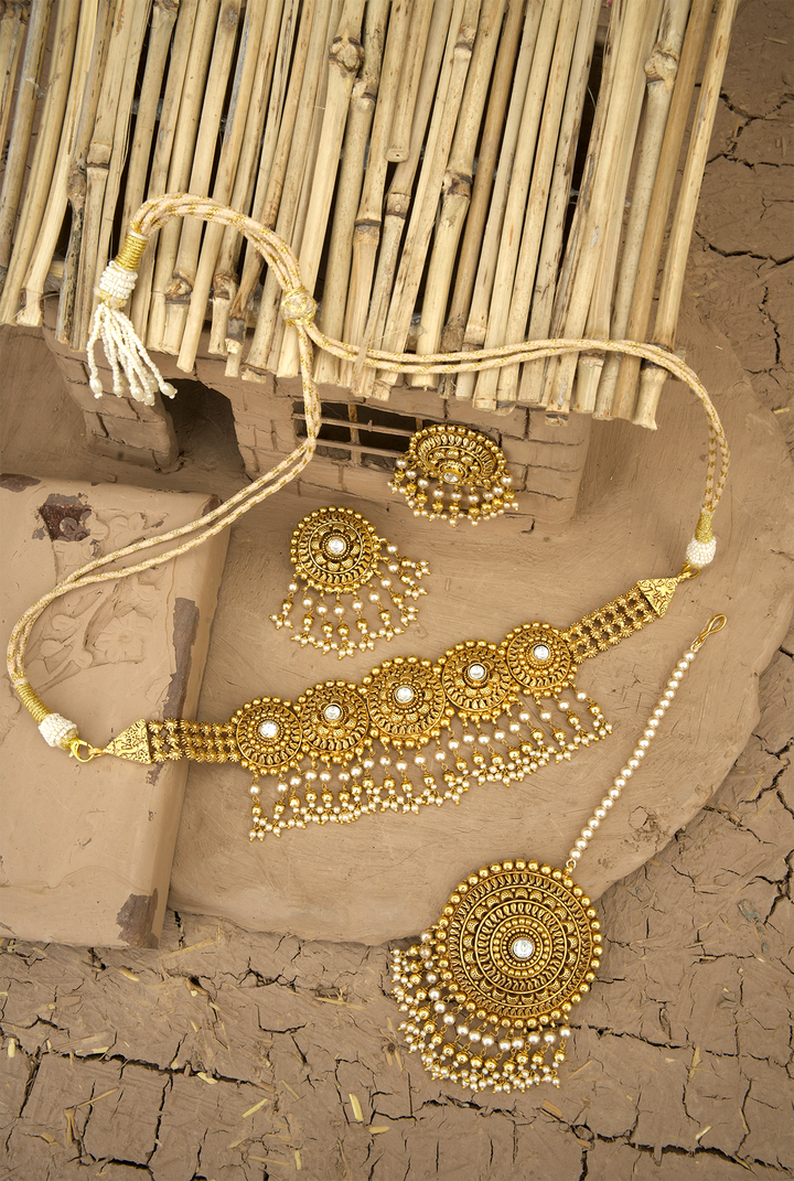 Nargish choker Earing Tikka Handcrafted Gold Plated