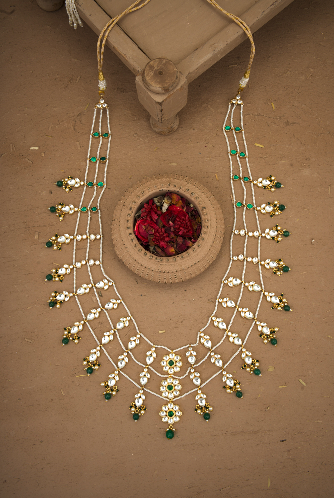 Nazakat Emerald kundan Achkan Mala Handcrafted