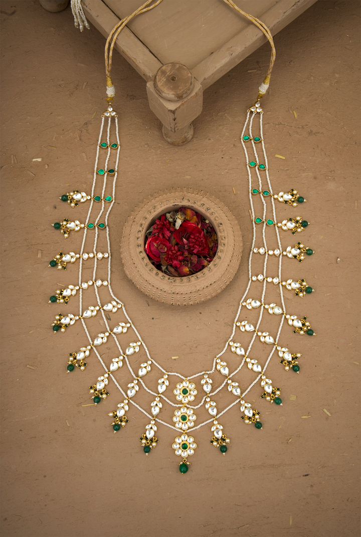 Nazakat Emerald kundan Achkan Mala Handcrafted