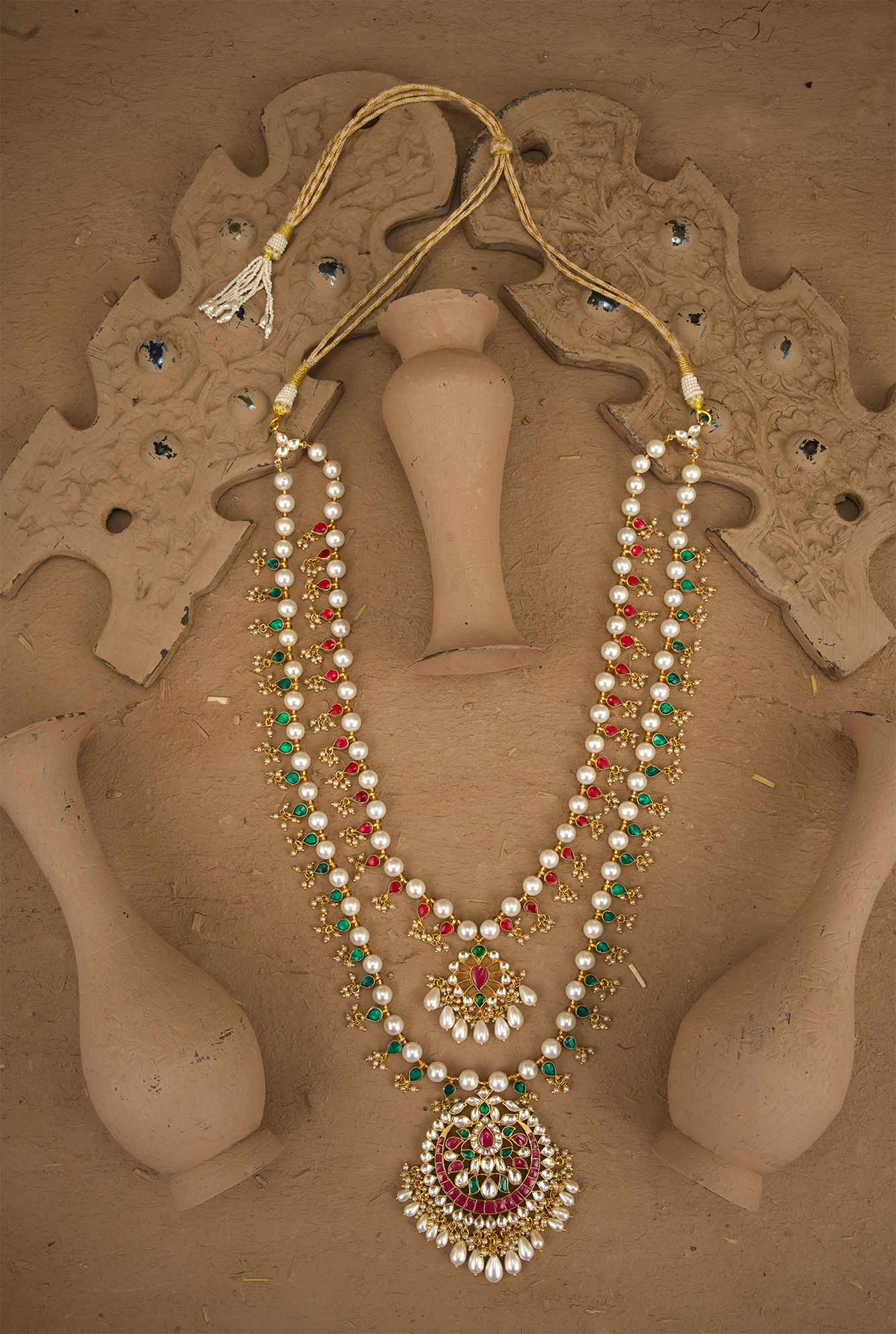 Parizad Ruby Emerald kundan Achkan Mala Handcrafted