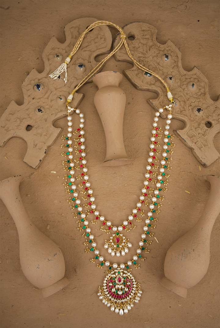 Parizad Ruby Emerald kundan Achkan Mala Handcrafted