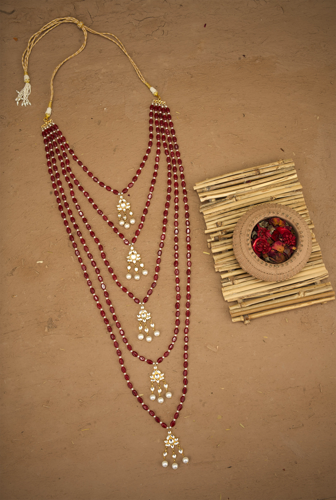 Mehal Ruby Kundan Achkan Mala Handcrafted