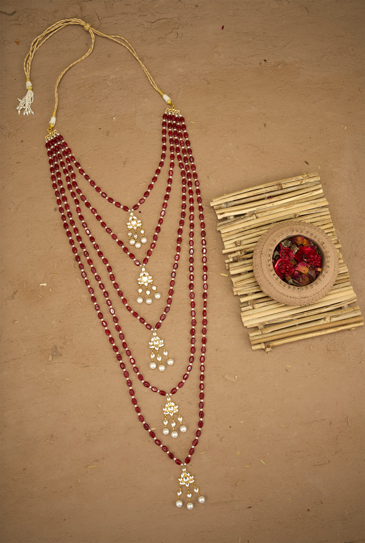 Mehal Ruby Kundan Achkan Mala Handcrafted