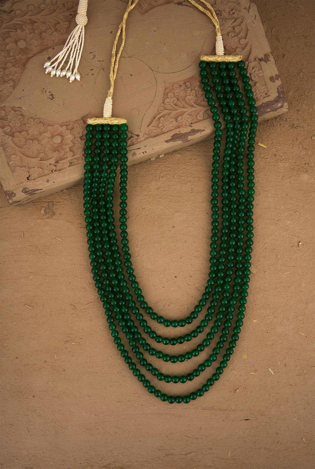 Ziya  Emerald  Achkan Mala Handcrafted