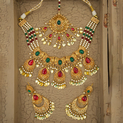 AabrooNecklace Earrings Tikka Handcrafted Gold Plated