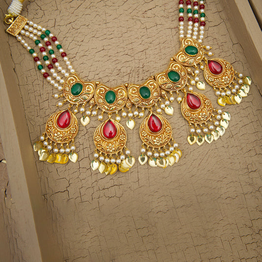 AabrooNecklace Earrings Tikka Handcrafted Gold Plated