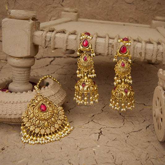 Ambra  Necklace Earrings Tikka Handcrafted Gold Plated