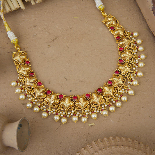 Afsheen Necklace Earrings Tikka Handcrafted Gold Plated