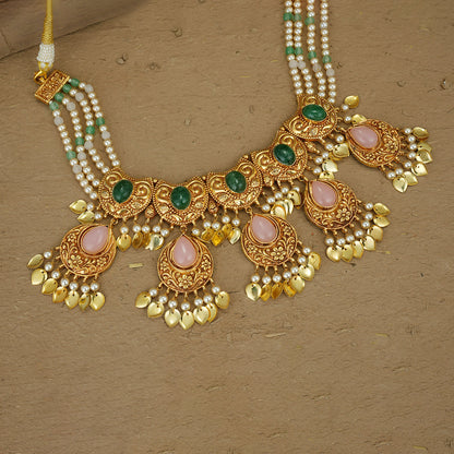 Anshi Necklace Earrings Tikka Handcrafted Gold Plated