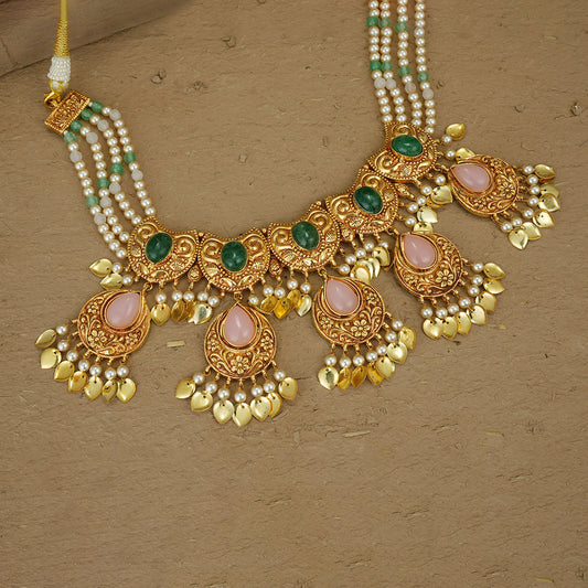 Anshi Necklace Earrings Tikka Handcrafted Gold Plated