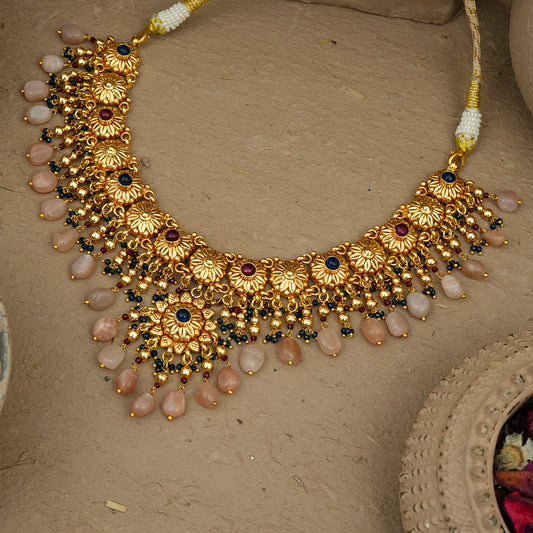 Guneet Necklace Earrings Tikka Handcrafted Gold Plated