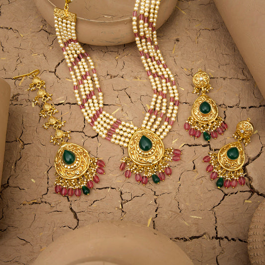 Joya  Necklace Earrings Tikka Handcrafted Gold Plated