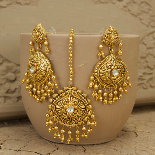 Eira  Necklace Earrings Tikka Handcrafted Gold Plated