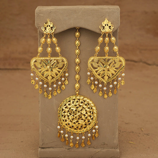 Lavya Ranihaar Earrings Tika Set Handcrafted Gold Plated