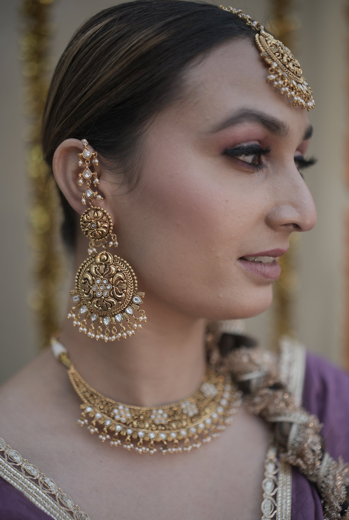 Komal Necklace Earing Tika Handcrafted Gold Plated