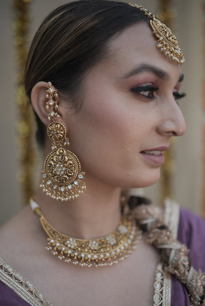 Komal Necklace Earing Tika Handcrafted Gold Plated