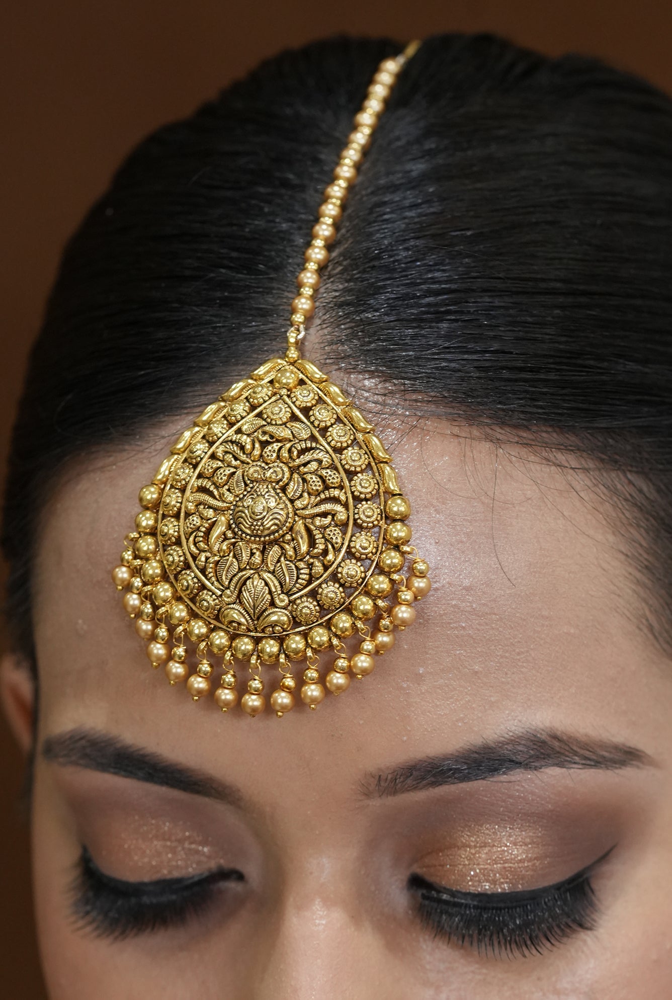 Jaismin Necklace Earing Tika Handcrafted Gold Plated