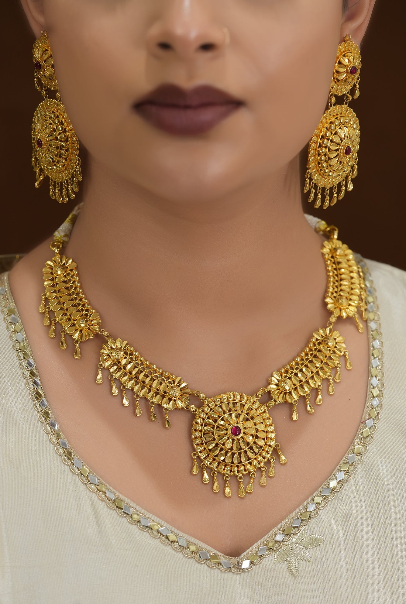 Rasa  Necklace Earing Tika Handcrafted Gold Plated