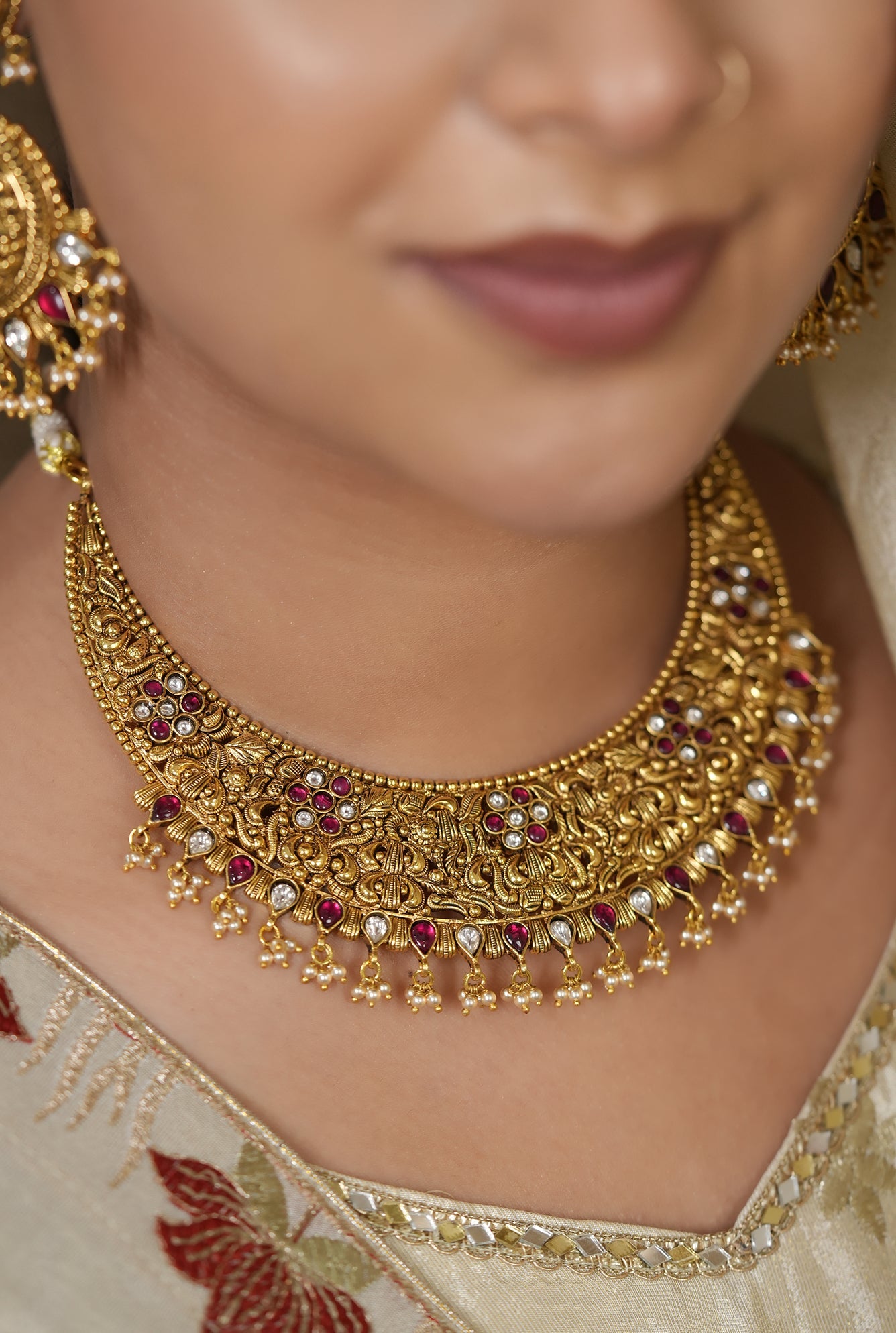 Rangat Necklace Earing Tika Handcrafted Gold Plated