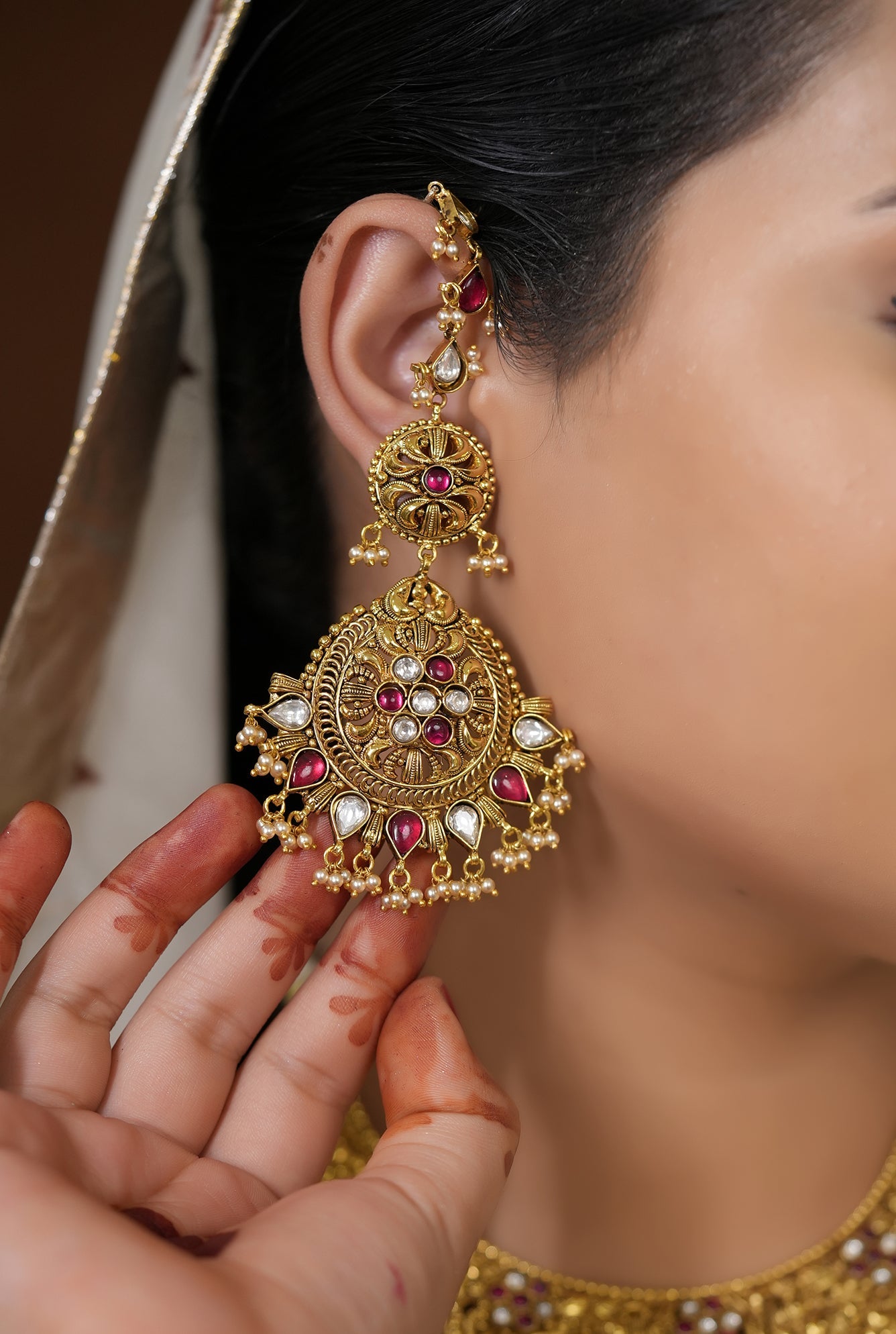 Triveni Earing Handcrafted Gold Plated
