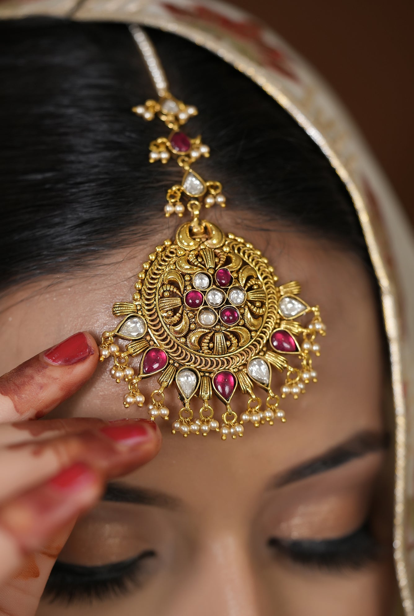 Rangat Necklace Earing Tika Handcrafted Gold Plated