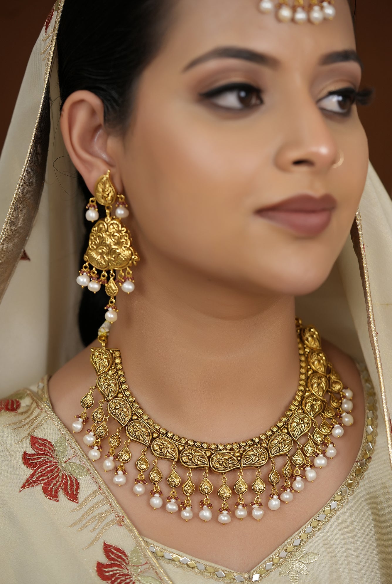 Ibaadat Necklace Earing Tika Handcrafted Gold Plated