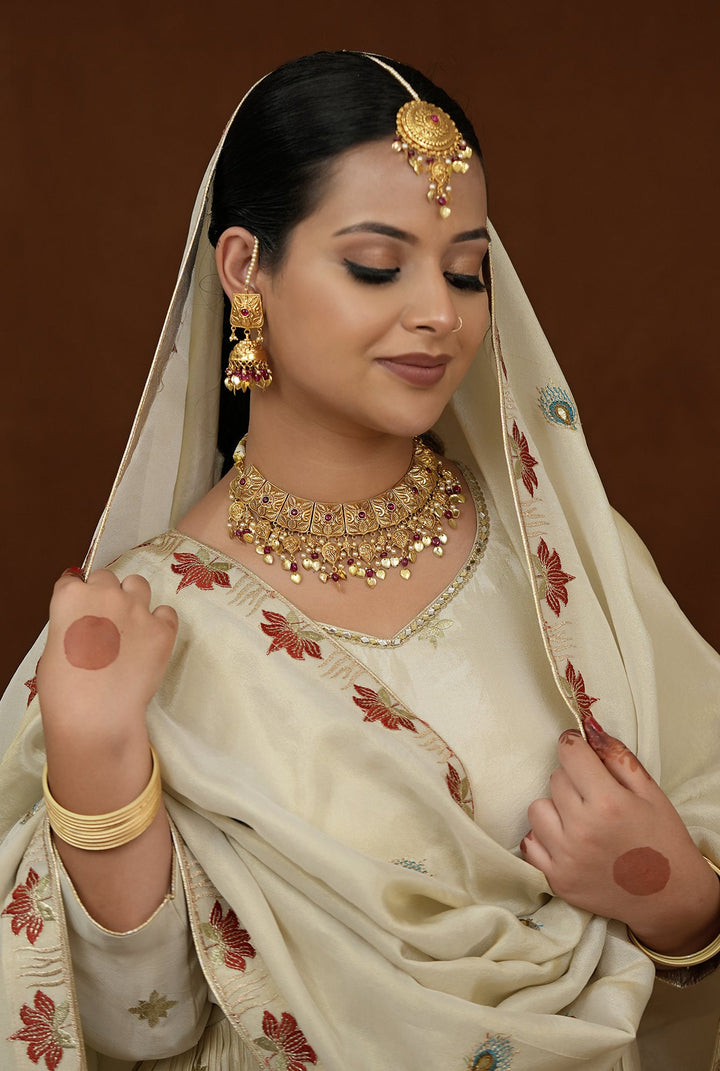 Chand  Necklace Earing Tika Handcrafted Gold Plated