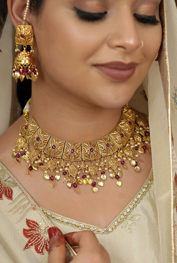 Chand  Necklace Earing Tika Handcrafted Gold Plated