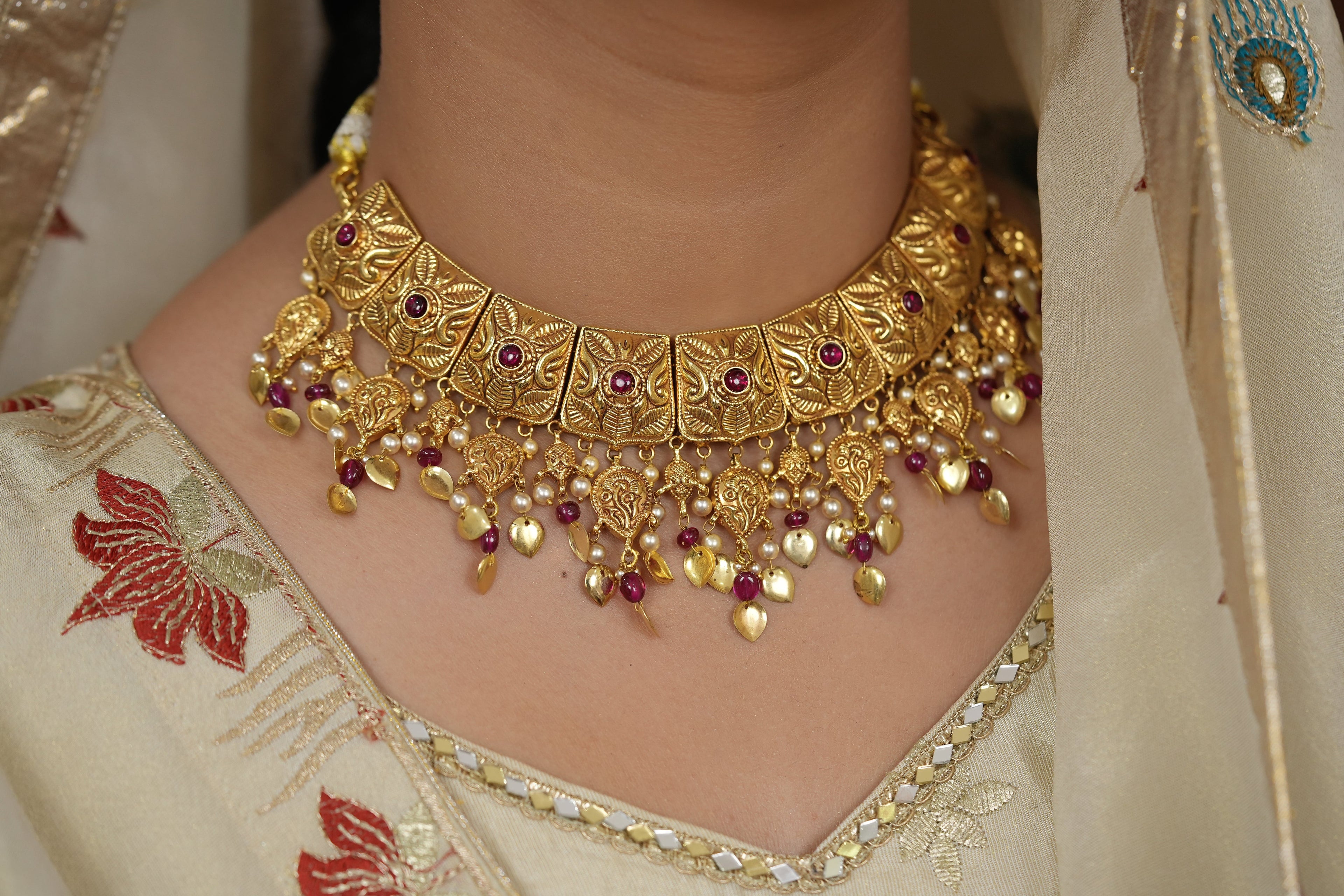 Chand  Necklace Earing Tika Handcrafted Gold Plated