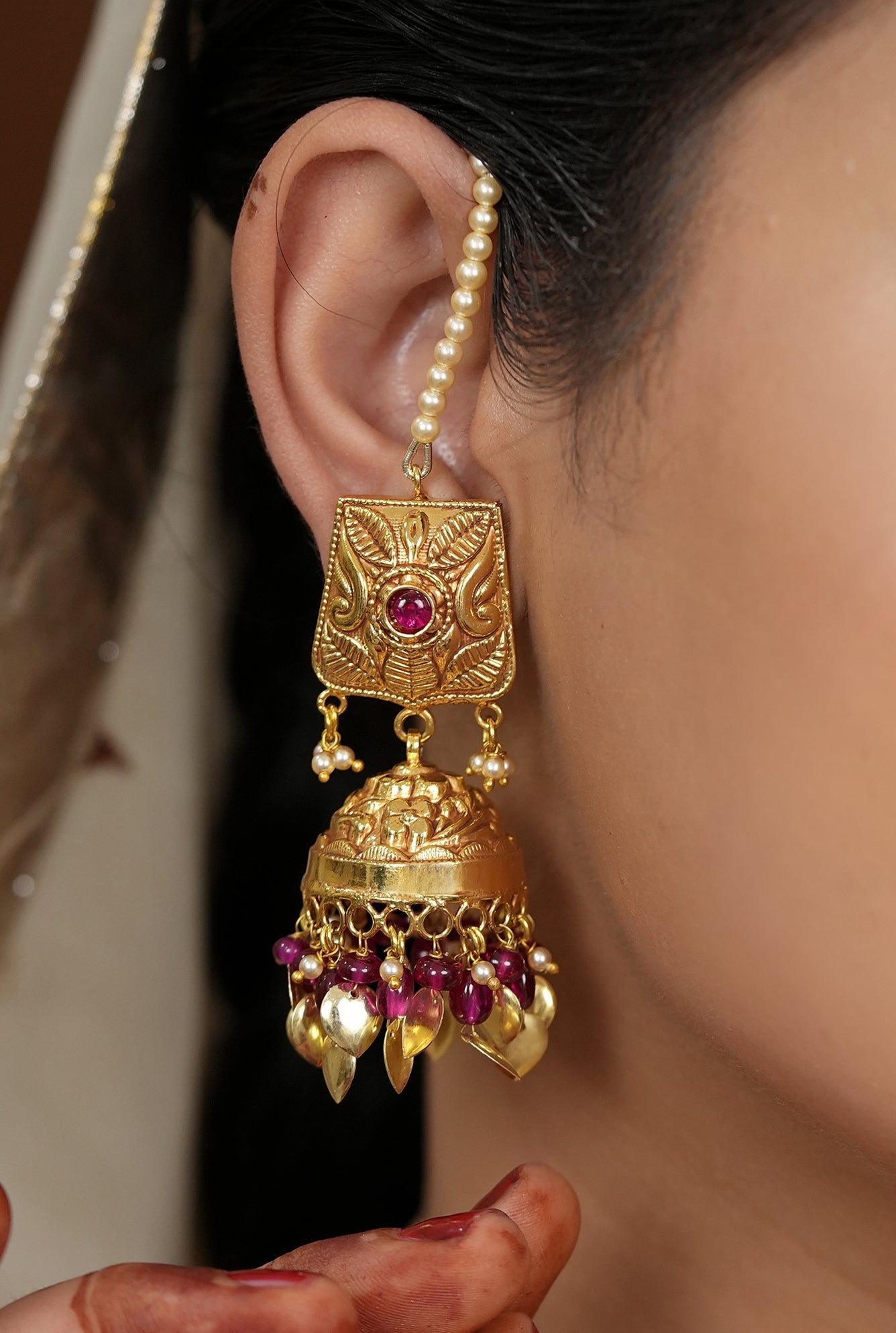 Chand  Necklace Earing Tika Handcrafted Gold Plated