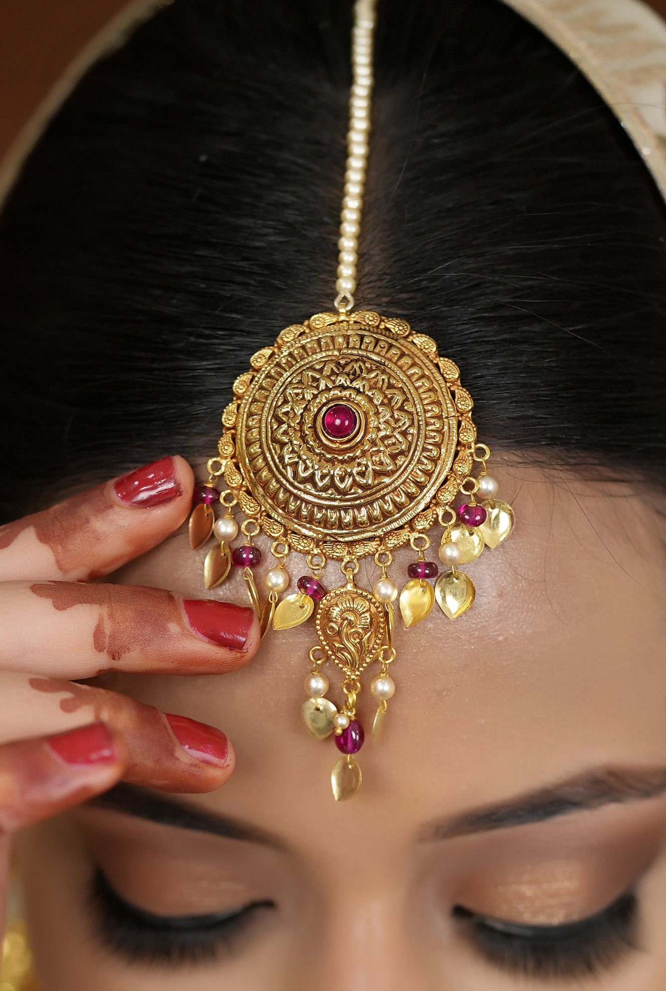 Chand  Necklace Earing Tika Handcrafted Gold Plated