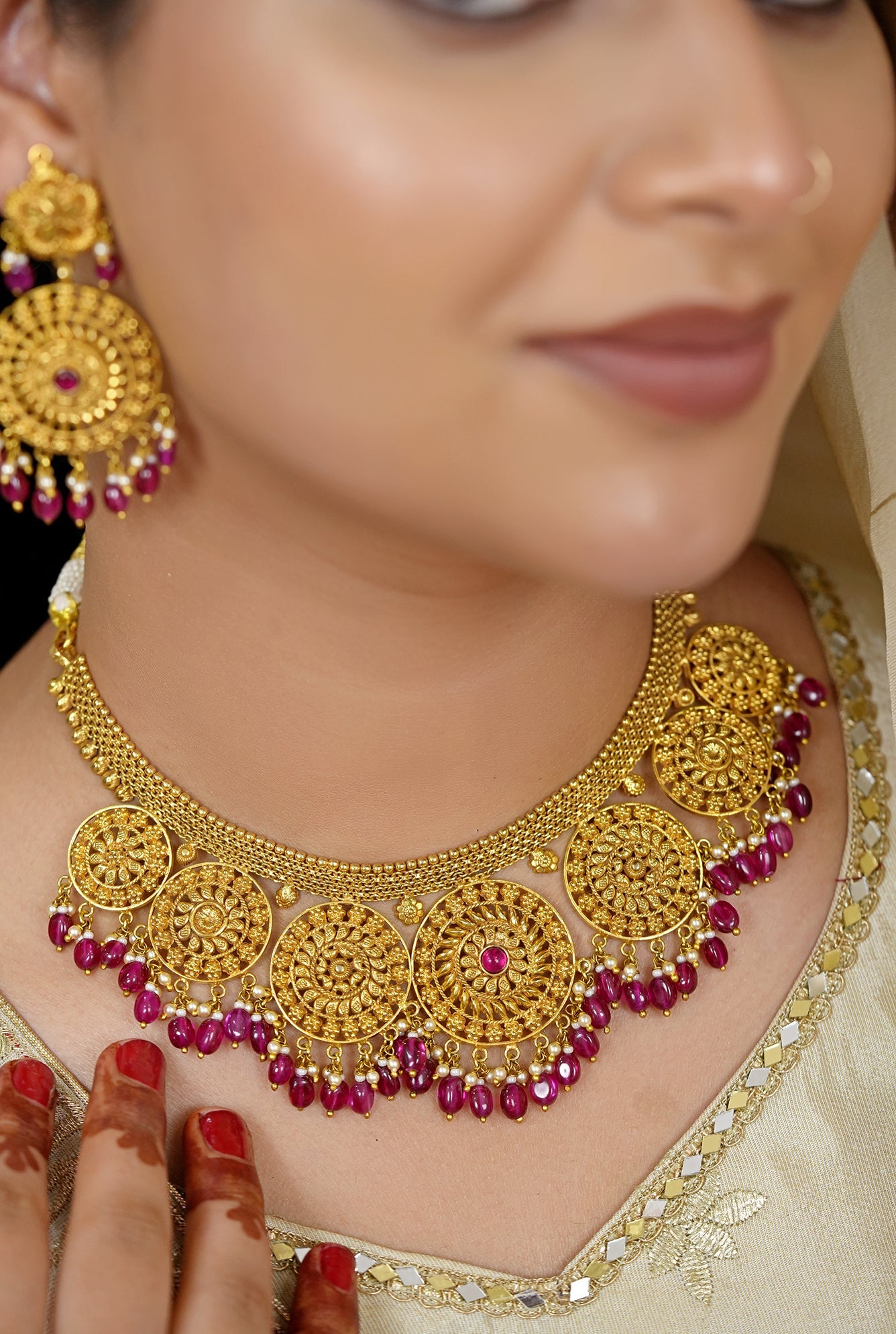 Noora  Necklace Earing Tika Handcrafted Gold Plated