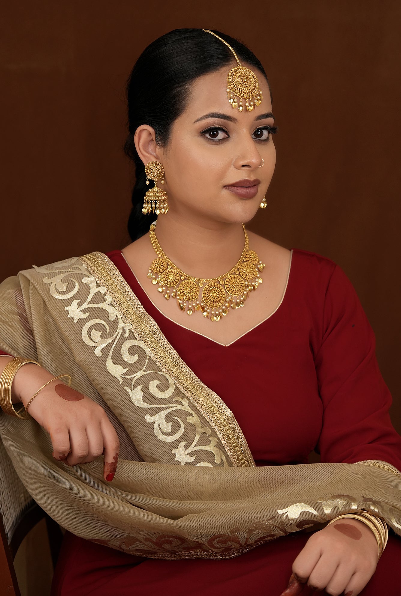 Swarn Necklace Earing Tika Handcrafted Gold Plated