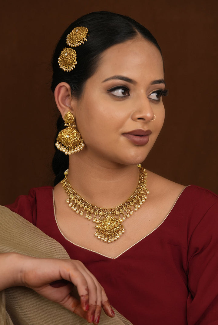 Pavi Necklace Earing Clips Handcrafted Gold Plated