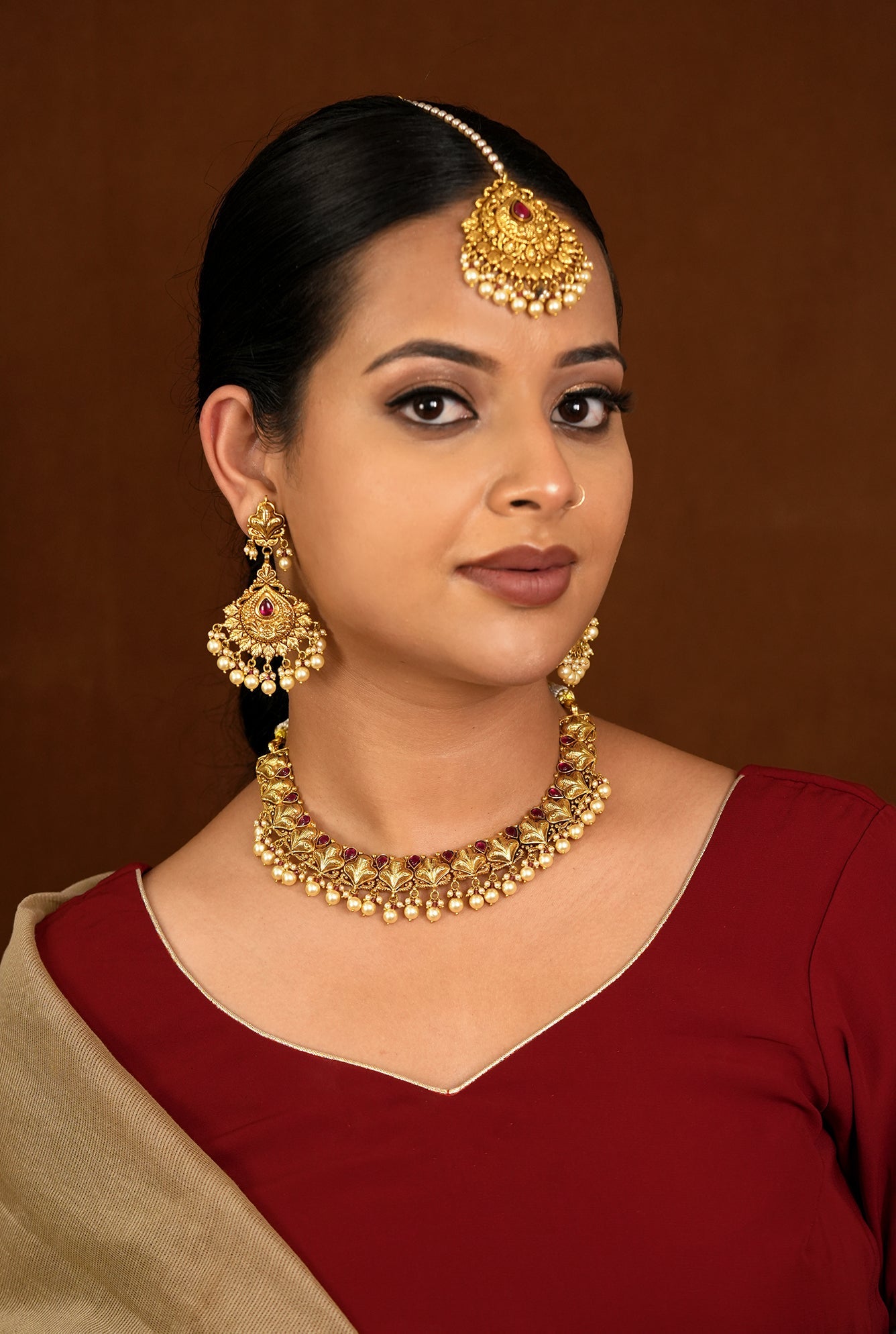 Karuna Necklace Earing Tika Handcrafted Gold Plated