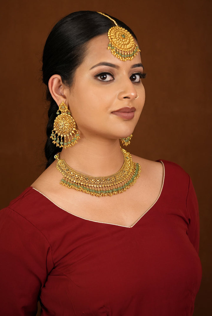 Teesha Necklace Earing Tika Handcrafted Gold Plated