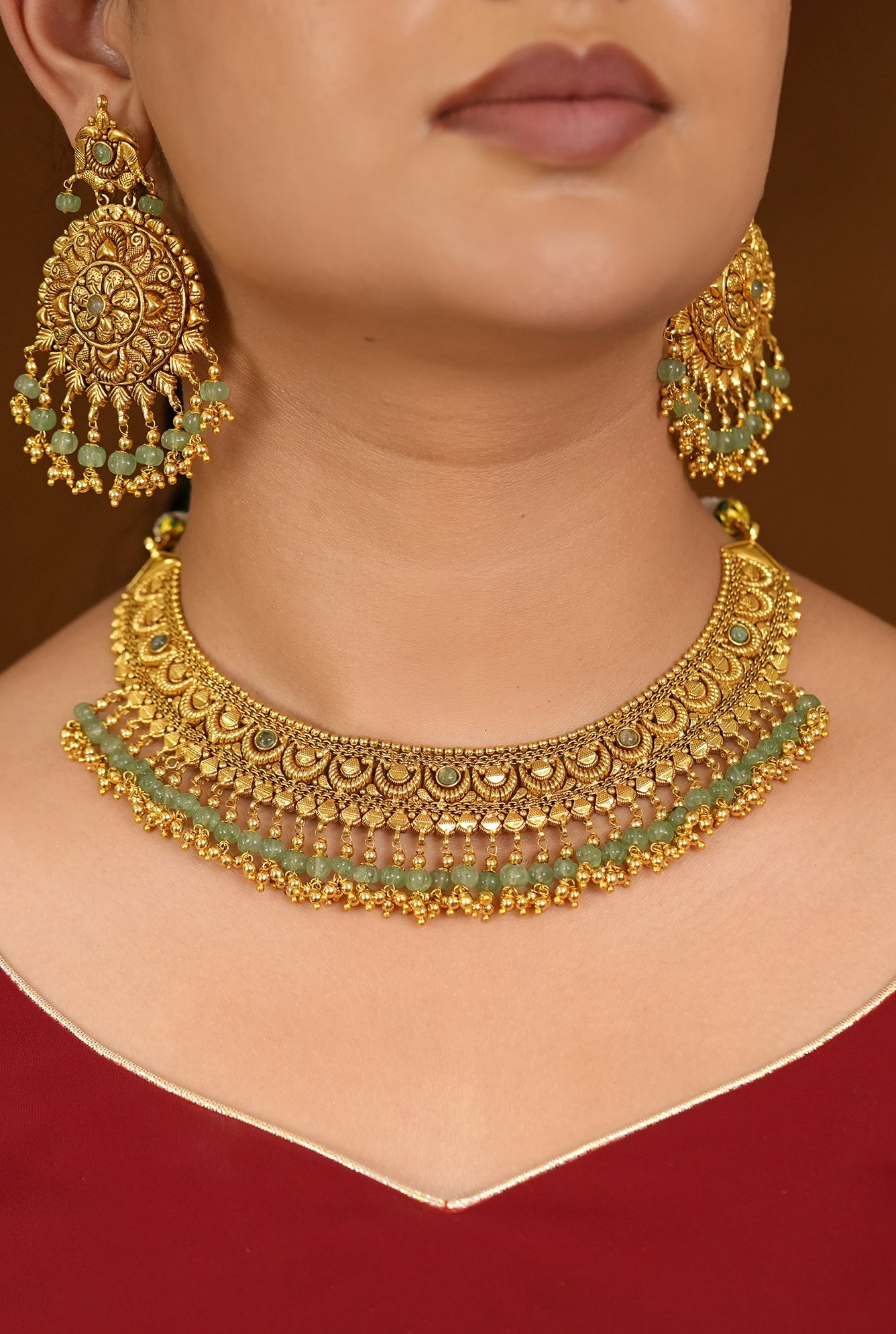Teesha Necklace Earing Tika Handcrafted Gold Plated