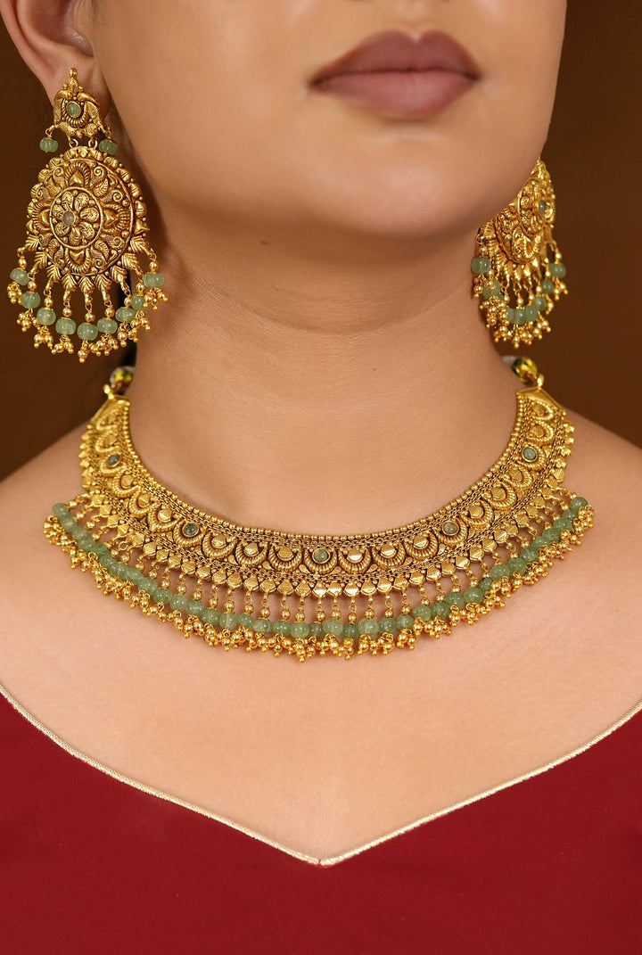 Teesha Necklace Earing Tika Handcrafted Gold Plated