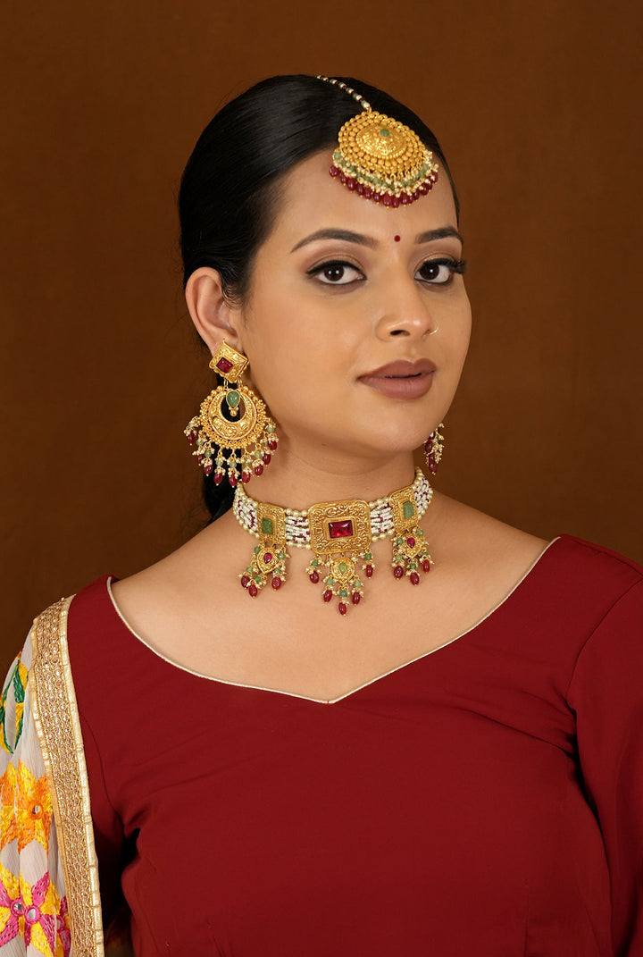 Babool choker Earing Tikka Handcrafted Gold Plated