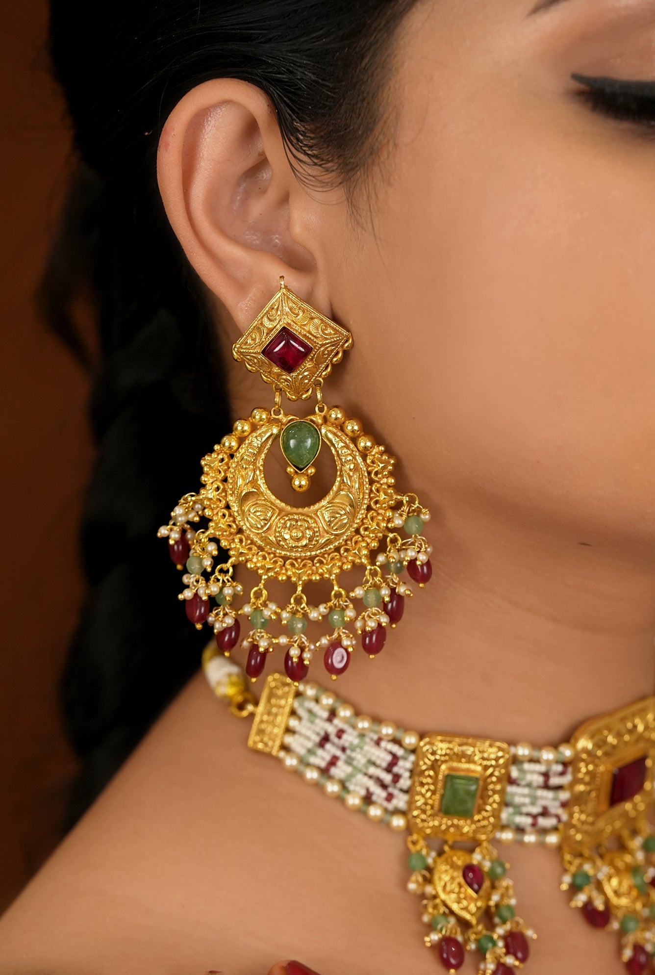 Babool choker Earing Tikka Handcrafted Gold Plated