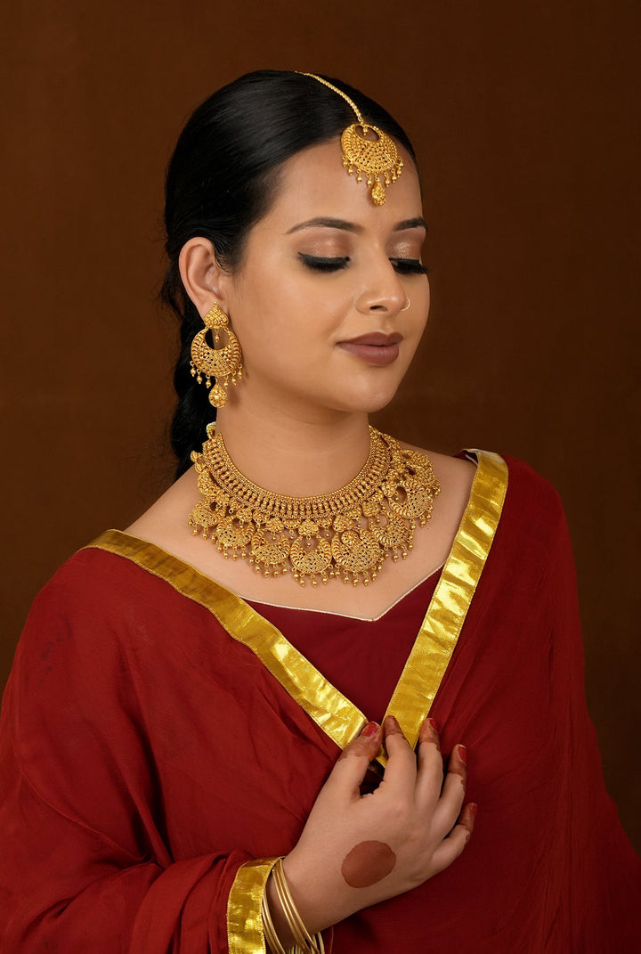 Aabha Vaidi Necklace Earing Tika Handcrafted Gold Plated