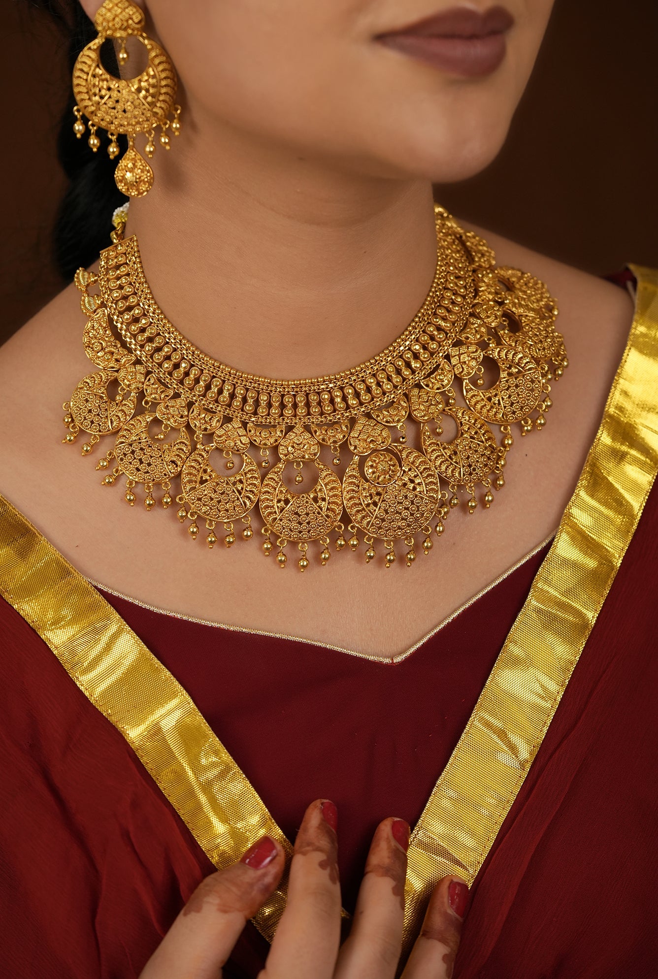 Aabha Vaidi Necklace Earing Tika Handcrafted Gold Plated