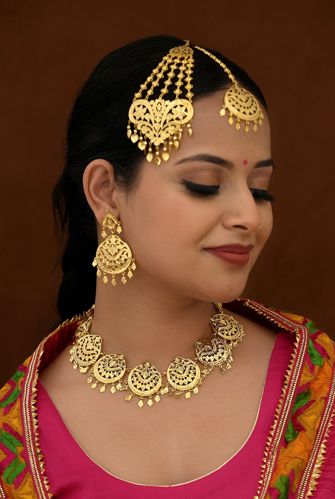Trisha Necklace Earing Tika Handcrafted Gold Plated