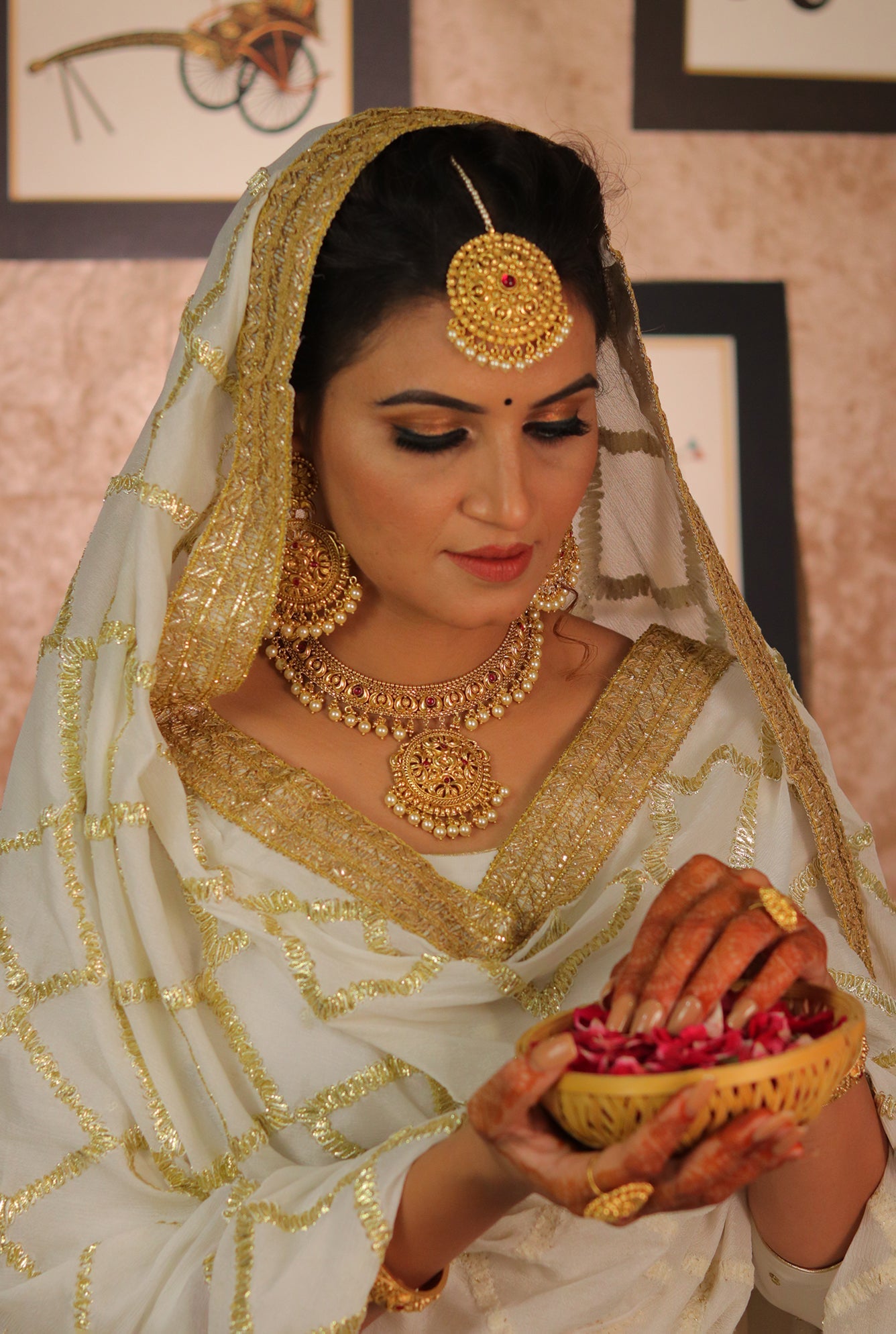 Veena  Necklace Earing Tika Handcrafted Gold Plated